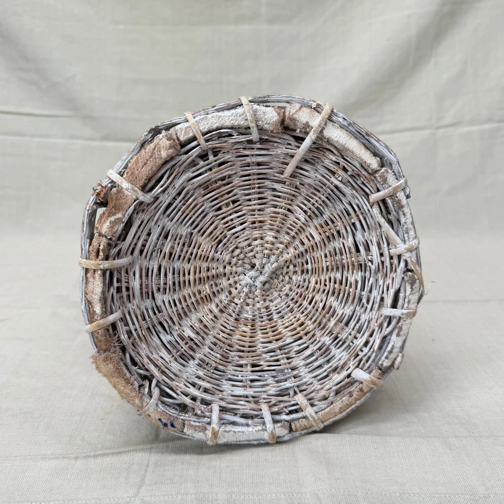 Vintage Bark Planter Basket with Liner Rustic Woodland Cachepot 1970s